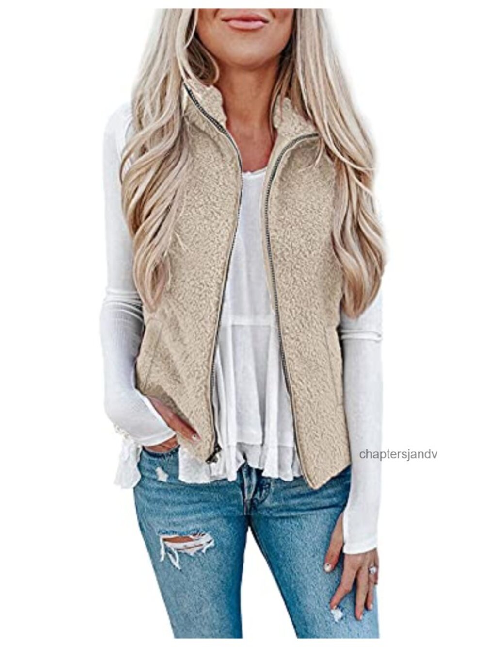 LOMON Womens Fuzzy Sherpa Fleece Lightweight Vest Cozy Sleeveless Zip Cardigan